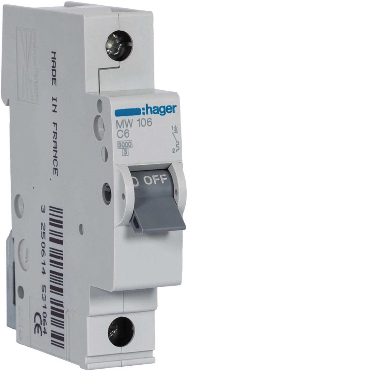 Disjuntor 1P 6A 3kA Hager MW106