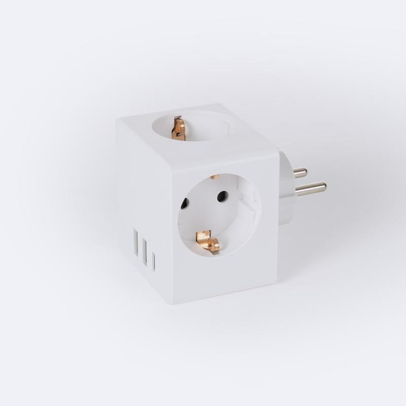 Adaptador de Tomada Triple Tipo F Schuko 2 USB + 1 USB-C