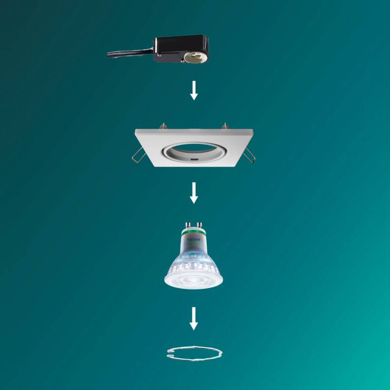 Aro Downlight Quadrado PHILIPS Peridot para Lâmpada LED GU10 Ø 75 mm