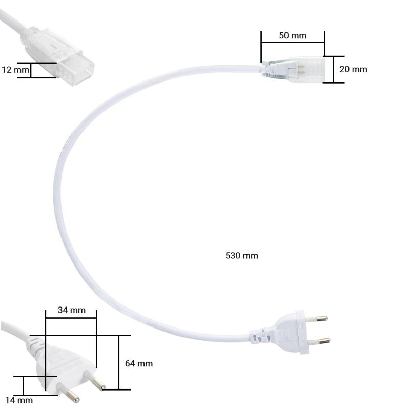 Cabo de Corrente Fita LED Auto-retificada 220V AC SMD&COB IP65 Largura 12mm