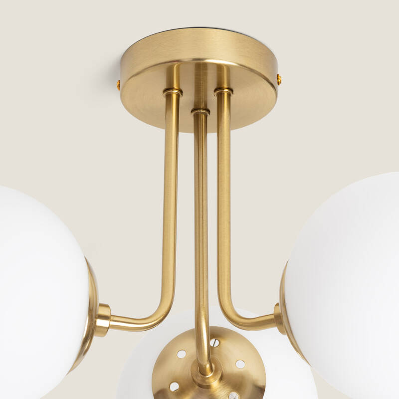 Candeeiro de Teto Metal e Vidro Moonlight Brass 3 Focos