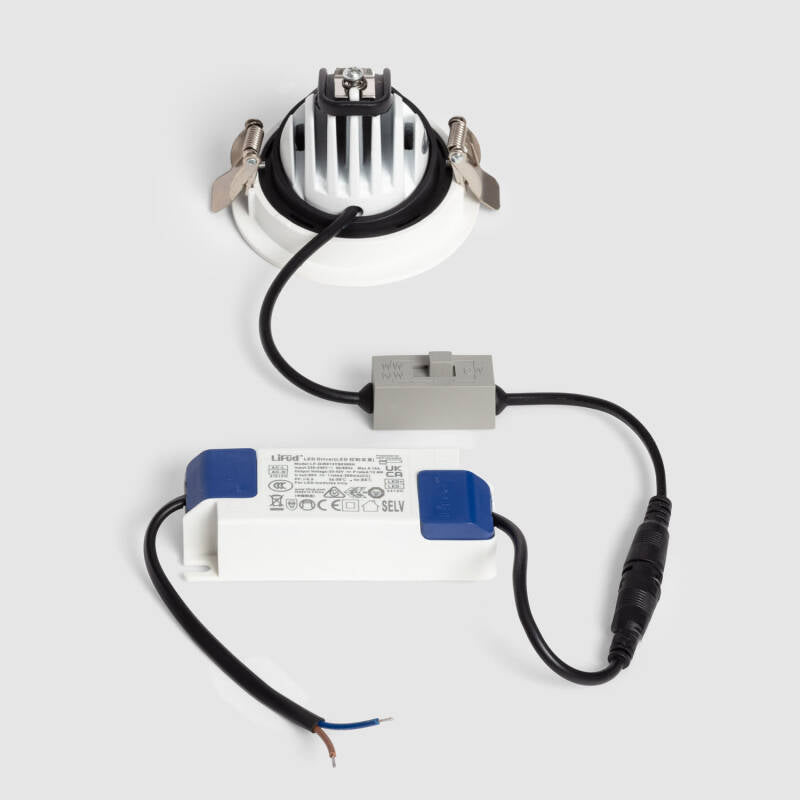 Downlight LED Circular de 10 W, Orientável, chip OSRAM, CCT Selecionável, 120 lm/W, LIFUD, Abertura de Ø 75 mm