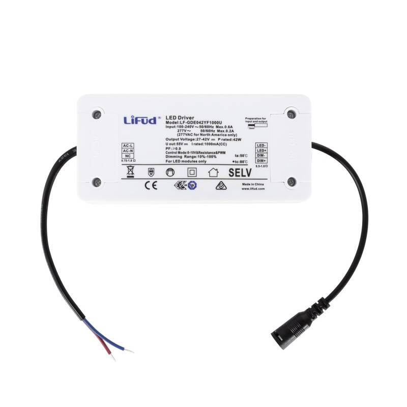 Driver LIFUD Regulável 1-10V 220-240V Saída 27-42V 1000mA 42W LF-GDE042YF1000U