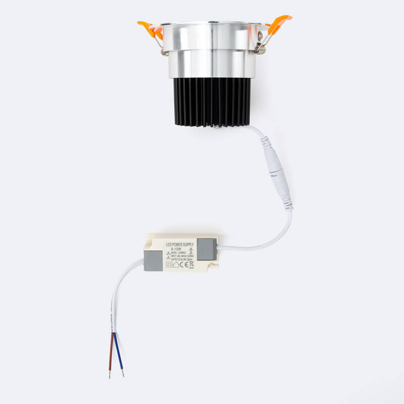 Foco Downlight LED 12W COB Direccionável Circular Prata Corte Ø 90 mm No Flicker