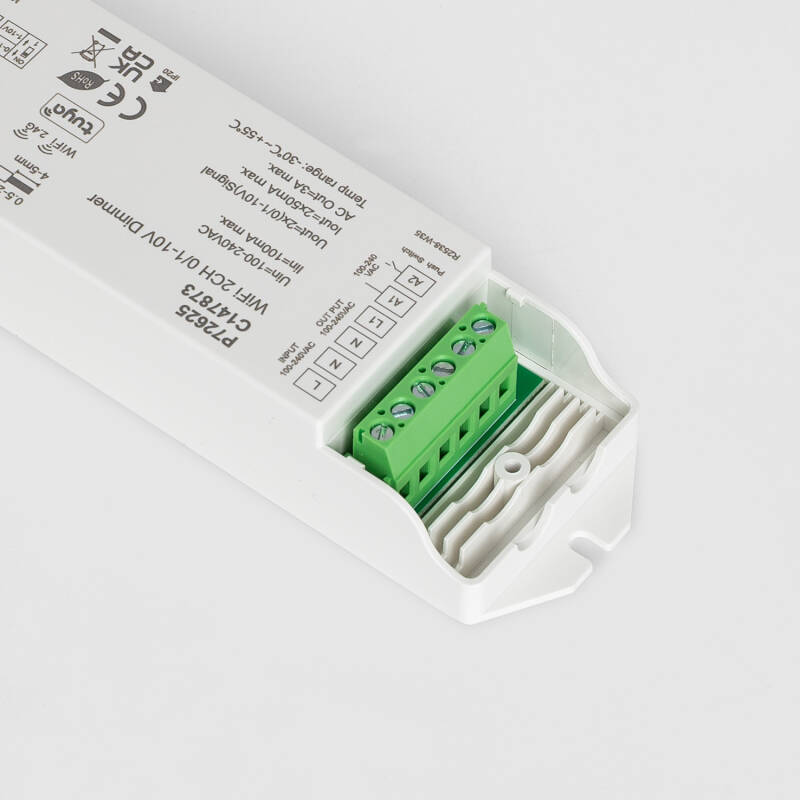 Regulador LED WIFI 0/1-10V 2 Canais Monocromático/CCT SKYDANCE L2(WT) Compatível com Botão Pulsador e Comando RF