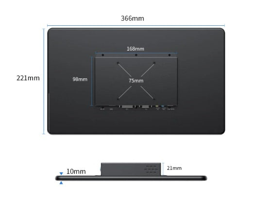 Monitor Touch Screen com HDMI, VGA, USB, Tipo-C, FHD, 1920x1080, 15.6 Polegadas