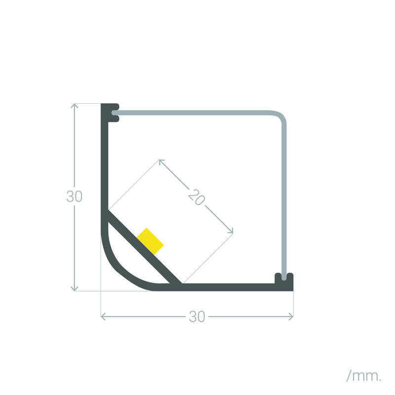 Perfil de Alumínio Esquina Triangular 2m para Fita LED até 20mm