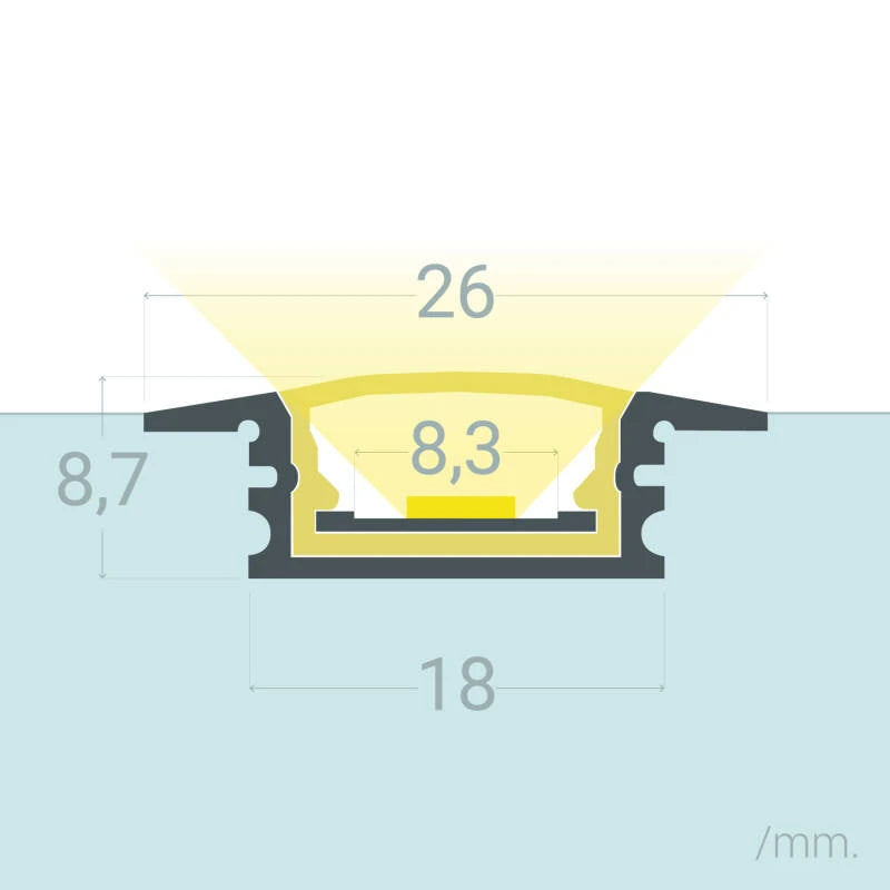Perfil Alumínio Estanque IP65 Encastrável 2m para Fita LED até 8 mm