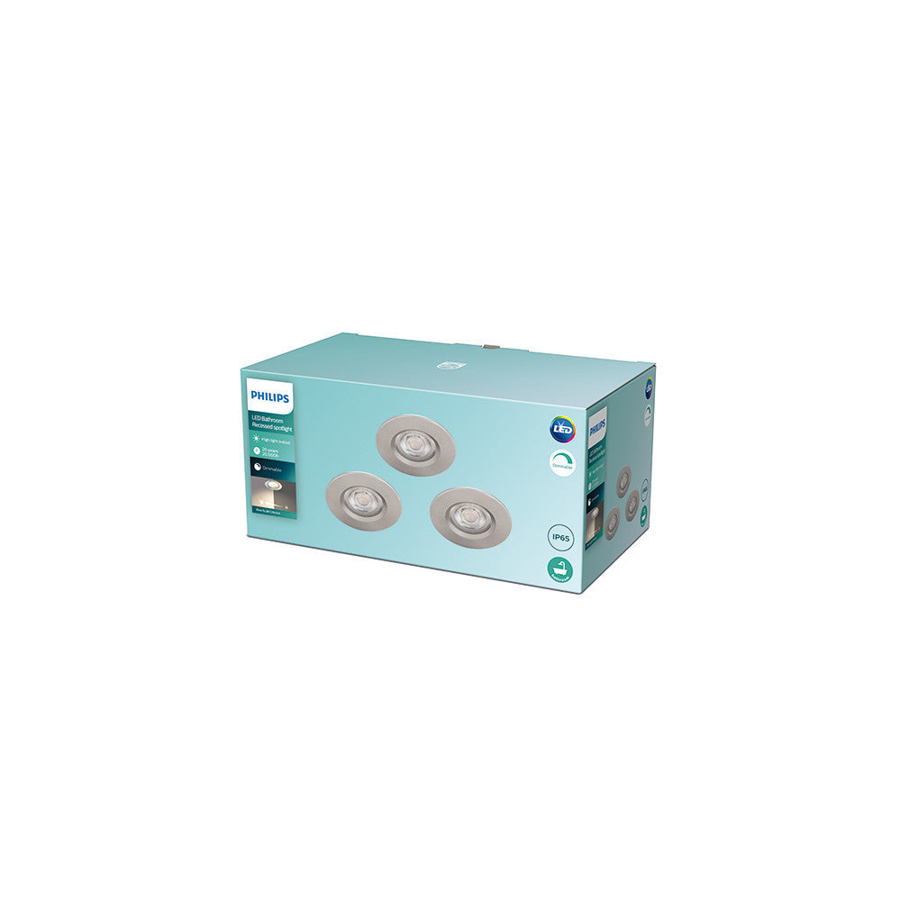 Pacote 3 LED Downlight Philips "Dive" Circular 5,5W 350Lm Banhado A Níquel 2700K Ip65