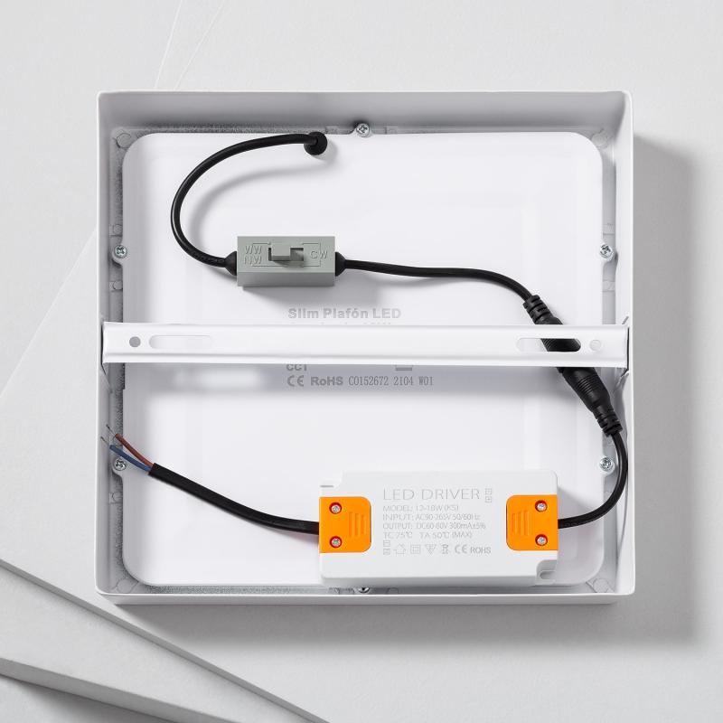 Plafón LED 18W Quadrado Superslim (CRI90) Microprismático CCT Seleccionável (UGR17) 205x205 mm