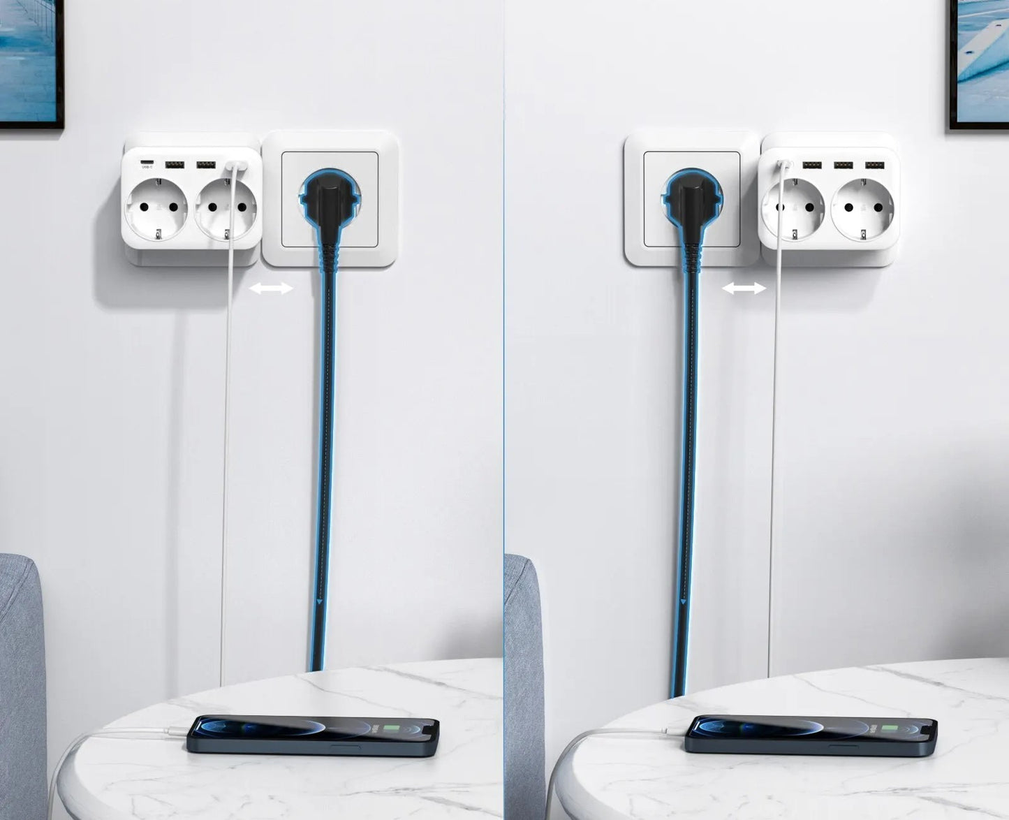 Tripla 2 tomadas + USB