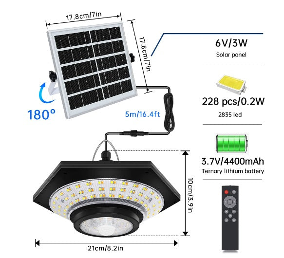 Luz LeD solar de teto com com 180LED e controle remoto