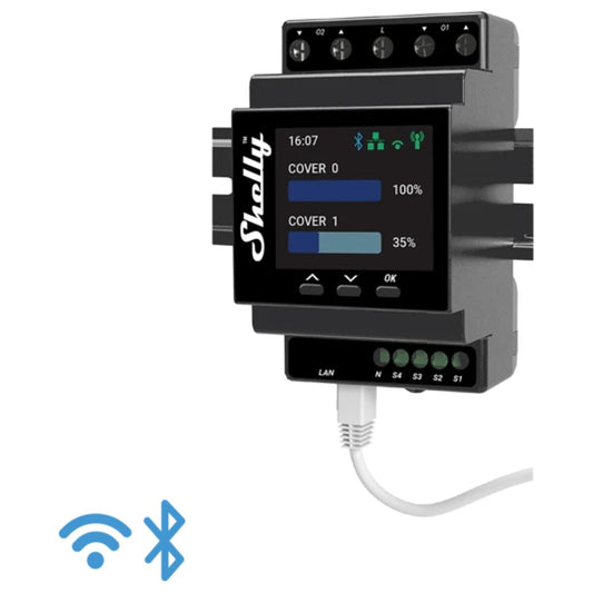 Shelly Pro Dual Cover PM - Módulo para calha DIN c/ 4 relés para automação de estores