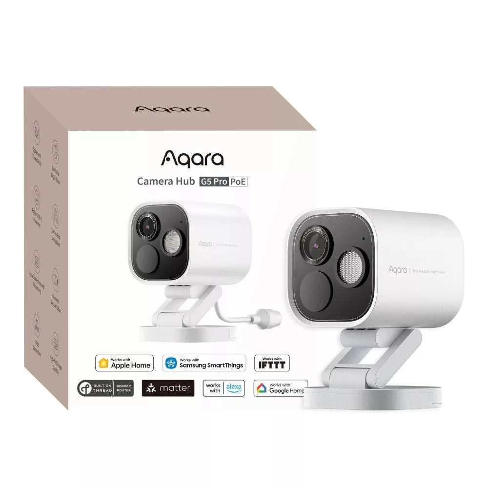 Aqara G5 Pro Camera hub, HomeKit Secure Video compatible camera com built-in Zigbee and Thread gateway, POE version, branco