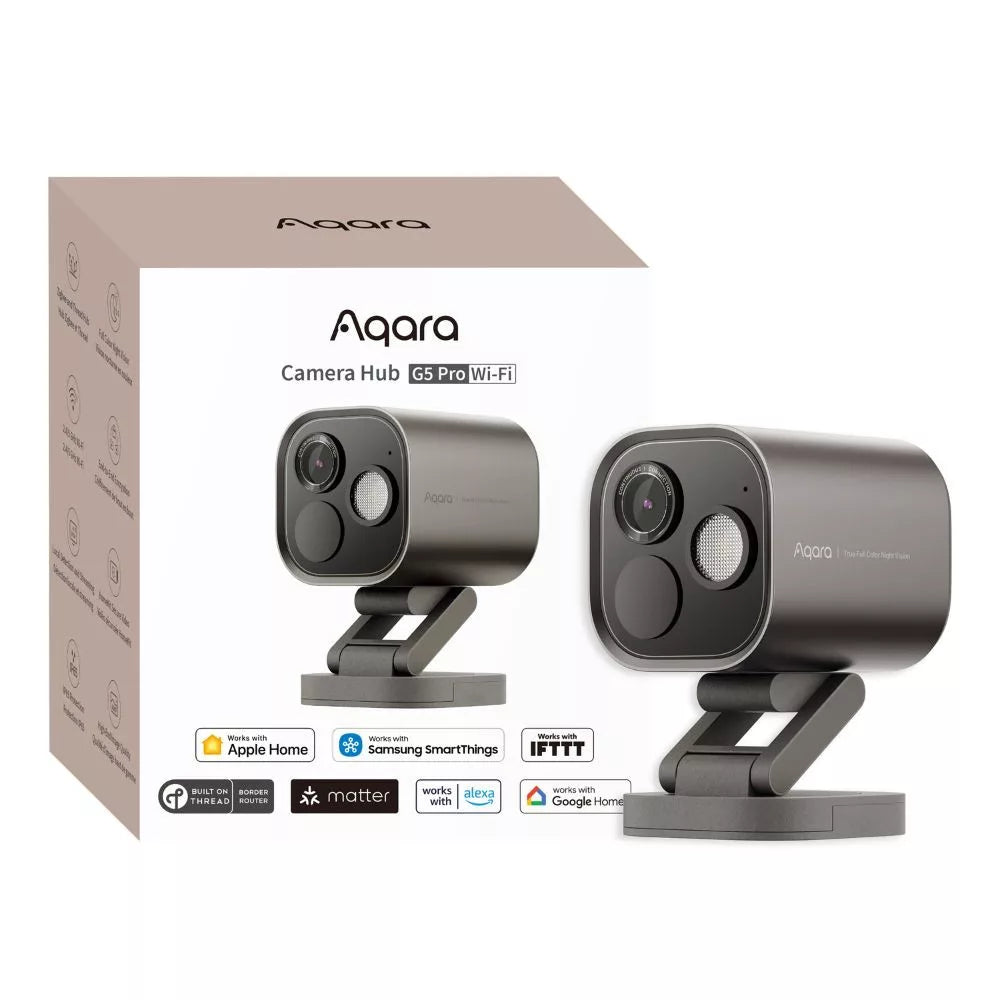 Aqara G5 Pro Camera hub, HomeKit Secure Video compatible camera com built-in Zigbee and Thread gateway, Wi-Fi version, grey