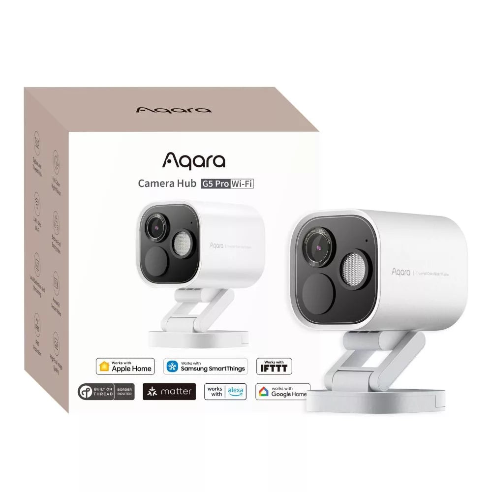 Aqara G5 Pro Camera hub, HomeKit Secure Video compatible camera com built-in Zigbee and Thread gateway, Wi-Fi version, branco