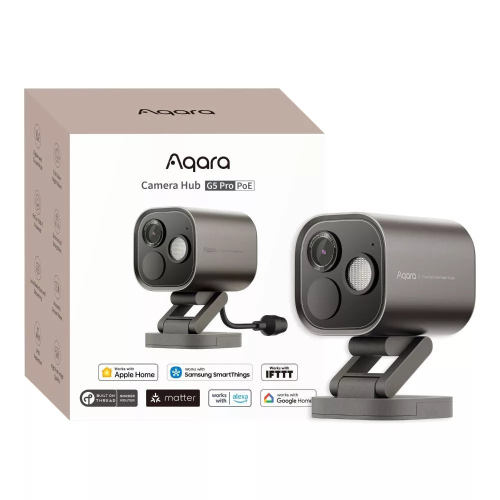 Aqara G5 Pro Camera hub, HomeKit Secure Video compatible camera com built-in Zigbee and Thread gateway, POE version, grey
