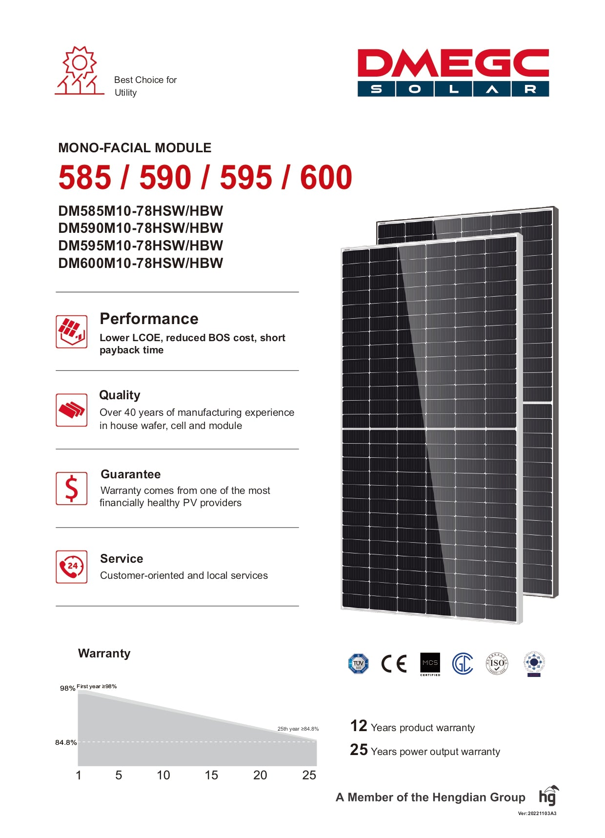 PAINEL SOLAR DMEGC 595W MONO FACIAL