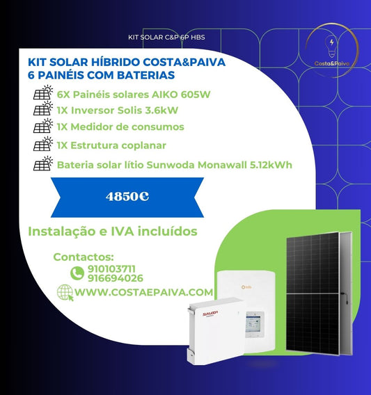 kit solar fotovoltaico para autoconsumo produção até 3600W e bateria de 5.12KW
