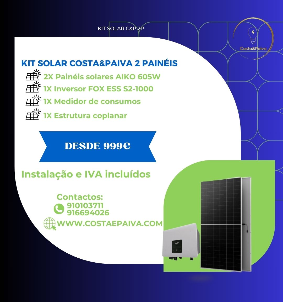 kit solar fotovoltaico para autoconsumo produção até 1000W