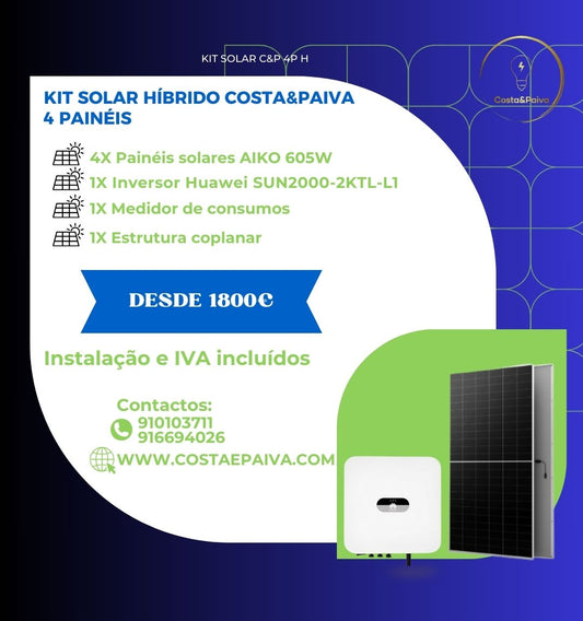 kit solar fotovoltaico para autoconsumo produção até 2000W com inversor híbrido