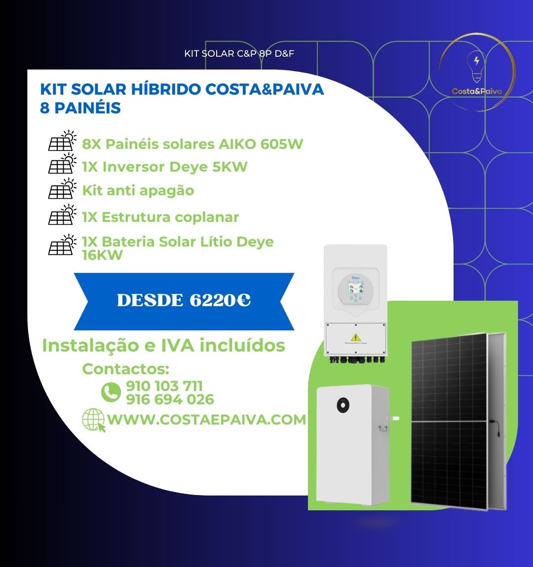 Instalação kit solar fotovoltaico deye com 8 painéis e bateria deye de 16KW