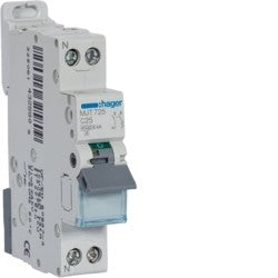 Disjuntor 1P+N 25A C 4,5/6 kA 1M Hager MJT725
