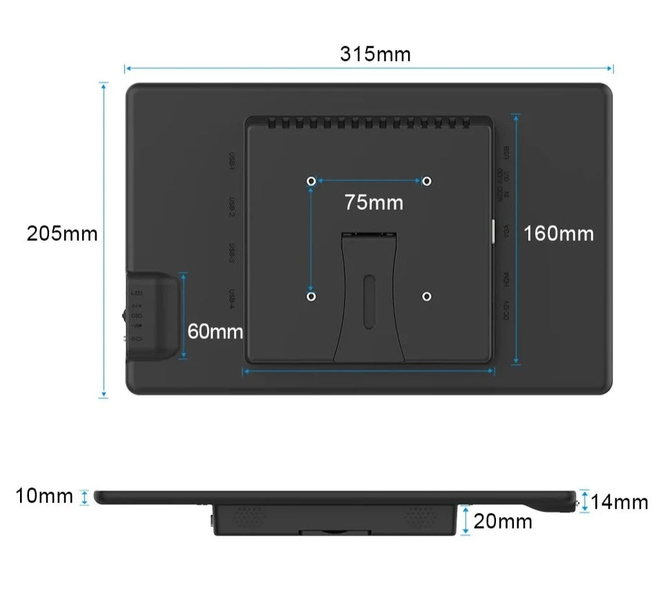 Monitor Touch Screen com HDMI, VGA, USB, Tipo-C, FHD, 1920x1080, 13,3"