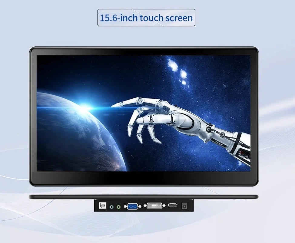 Monitor Touch Screen com HDMI, VGA, USB, Tipo-C, FHD,  1920x1080, 15.6 Polegadas