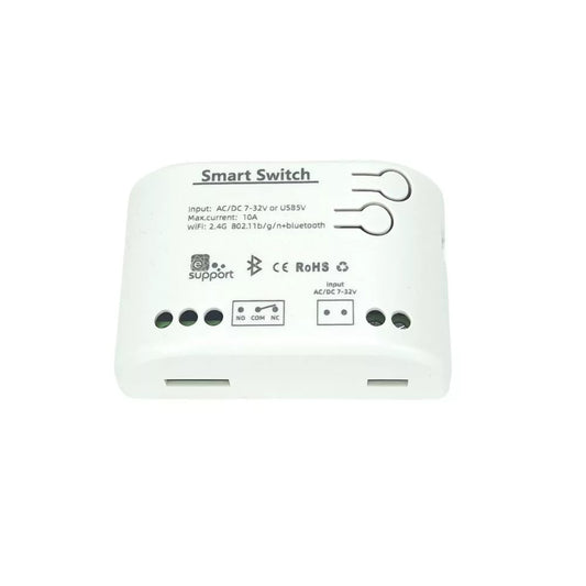 SmartWise 5V-32V Wi-Fi + Bluetooth 1-gang smart relay switch, NO/NC, dry contact, momentary switch, eWeLink compatible