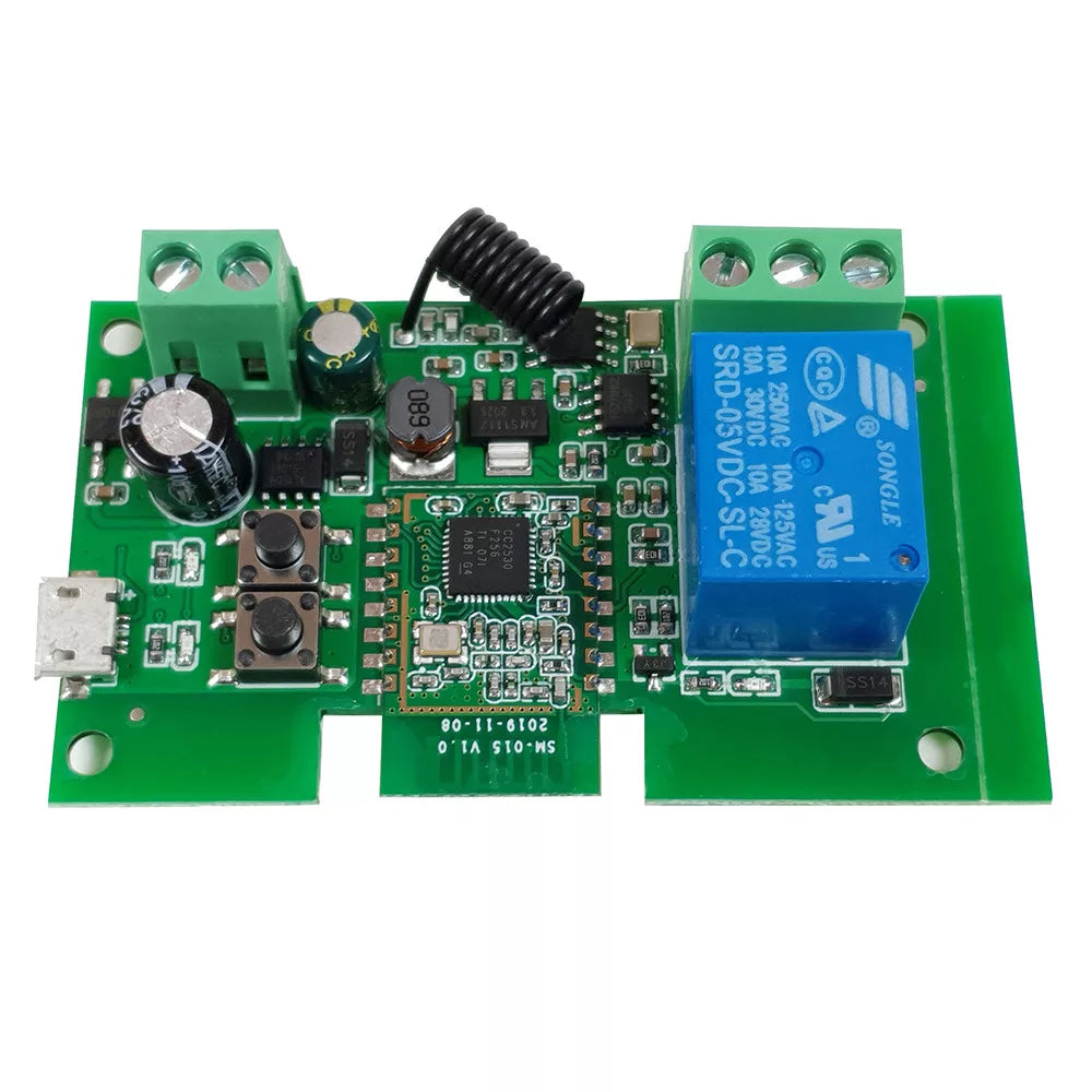 SmartWise 5V-32V 1-gang smart relay switch, com dry contact and momentary switch, Zigbee + RF