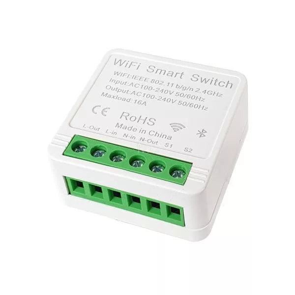 SmartWise Mini BT (WiFi + Bluetooth) eWeLink app compatible smart relay (16A), for wired and wireless parede switches