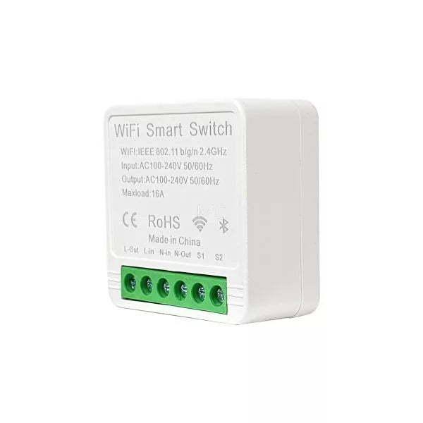 SmartWise Mini BT (WiFi + Bluetooth) eWeLink app compatible smart relay (16A), for wired and wireless parede switches