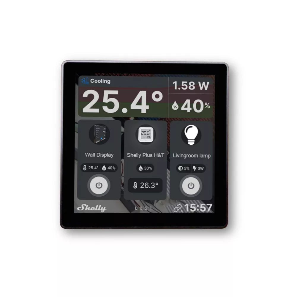 Shelly Parede Display Wi-Fi + Bluetooth touch screen parede switch and control painel (preto) + BLU H&T sensor