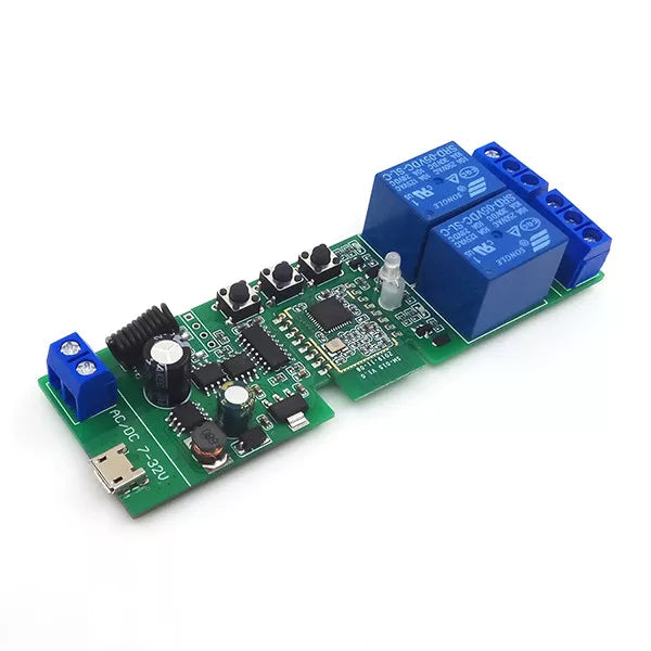 SmartWise 5V-32V 2-gang smart relay switch, com dry contact and momentary switch, Zigbee + RF