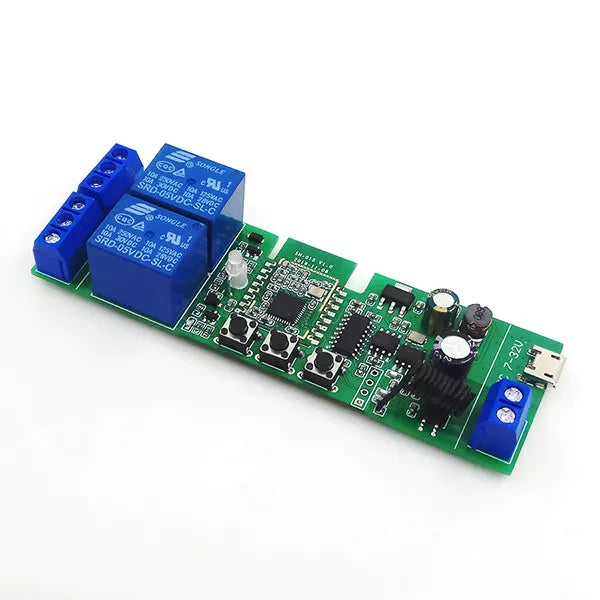 SmartWise 5V-32V 2-gang smart relay switch, com dry contact and momentary switch, Zigbee + RF