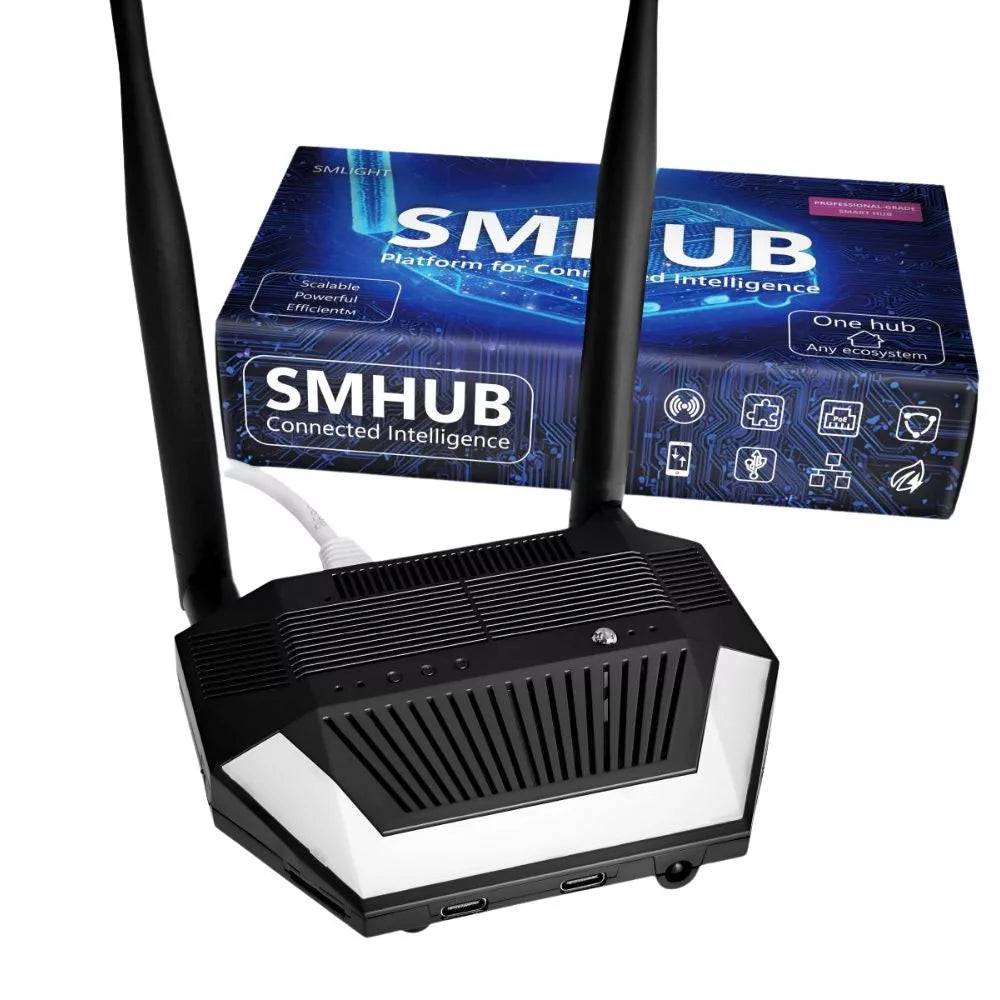 SMLIGHT SMHUB Premium – Multi-Radio Smart Home Hub, Zigbee, Thread, Wi-Fi, Bluetooth, Z-Wave, 4G/LTE, IR, Ethernet, Matter bridge, preto, (P10+MG24)
