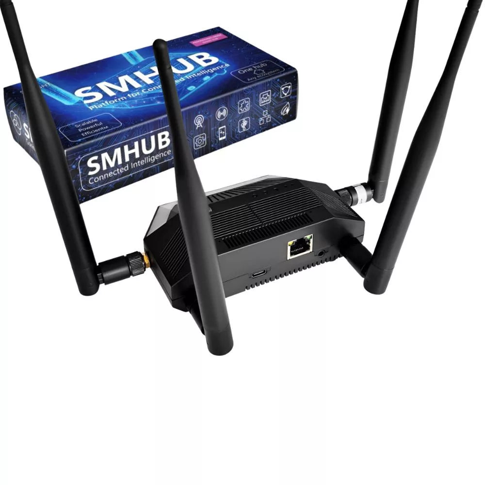 SMLIGHT SMHUB Premium – Multi-Radio Smart Home Hub, Zigbee, Thread, Wi-Fi, Bluetooth, Z-Wave, 4G/LTE, IR, Ethernet, Matter bridge, preto, (P10+MG24)