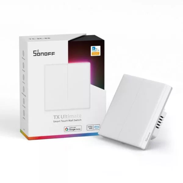 Sonoff TX Ultimate T5 EU 2C 2-gang smart WiFi + eWeLink-Remote (Bluetooth) parede touch light switch