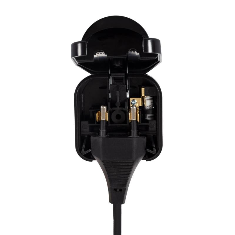 Adaptador de Ficha Tipo E (EU) Cabeça Larga com Cabo Reto a Ficha Tipo G (UK)