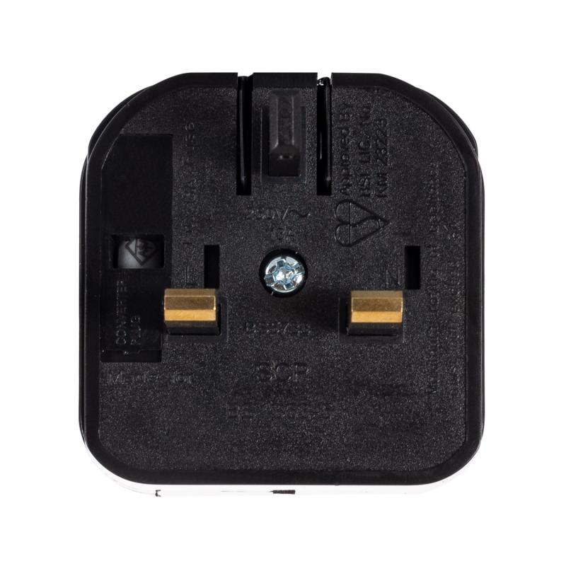 Adaptador de Ficha Tipo E (EU) Cabeça Larga com Cabo Reto a Ficha Tipo G (UK)