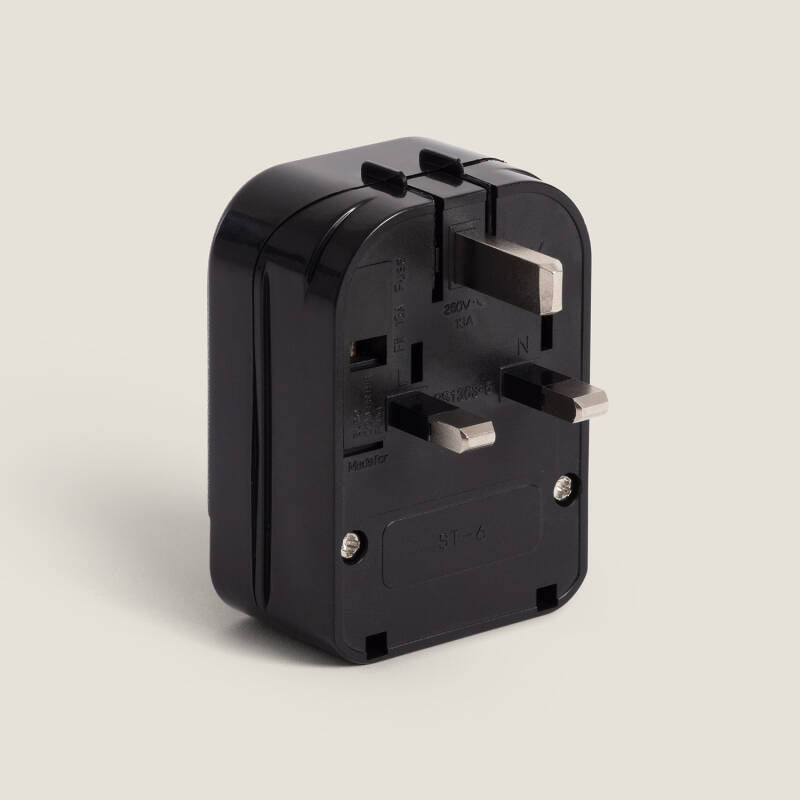 Adaptador de Ficha Tipo F (EU) Cabeça Larga com Cabo Baixo para Ficha Tipo G (UK)