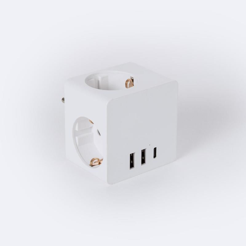Adaptador de Tomada Triple Tipo F Schuko 2 USB + 1 USB-C