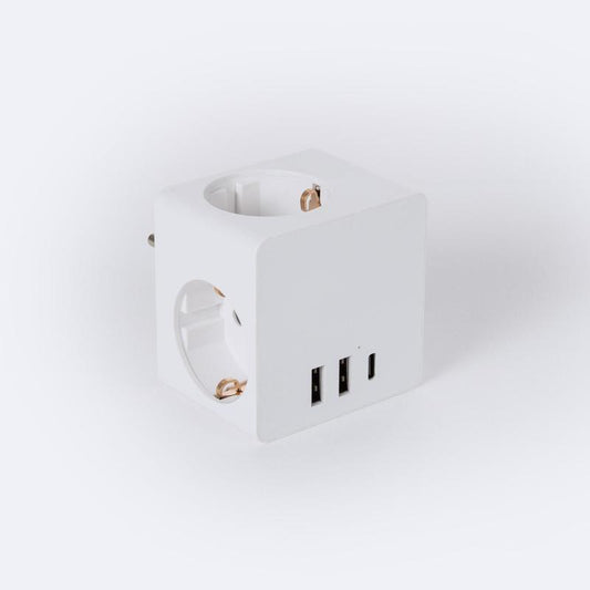 Adaptador de Tomada Triple Tipo F Schuko 2 USB + 1 USB-C