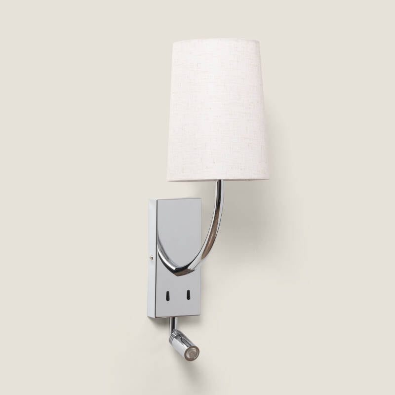 Aplique de Parede com Abajur em Metal e Linho e Luz de Leitura Suite