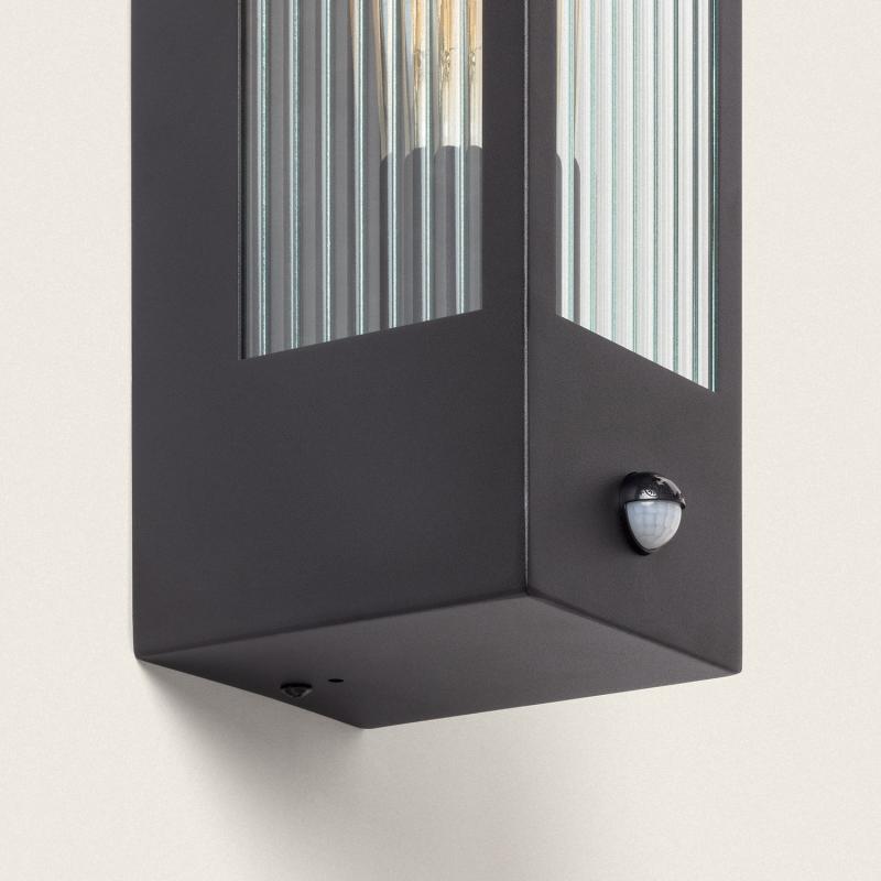 Aplique de Parede Exterior Aço Inoxidável e Vidro Texturizado com Detector de Movimento Gakom