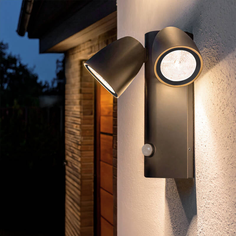 Aplique de Parede Exterior LED 12W Alumínio com Sensor de Movimento PIR Abel Dois Focos