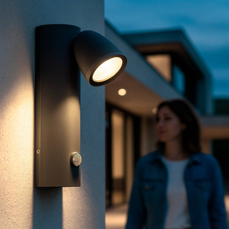 Aplique de Parede Exterior LED 6W Alumínio com Detector de Movimento Abel