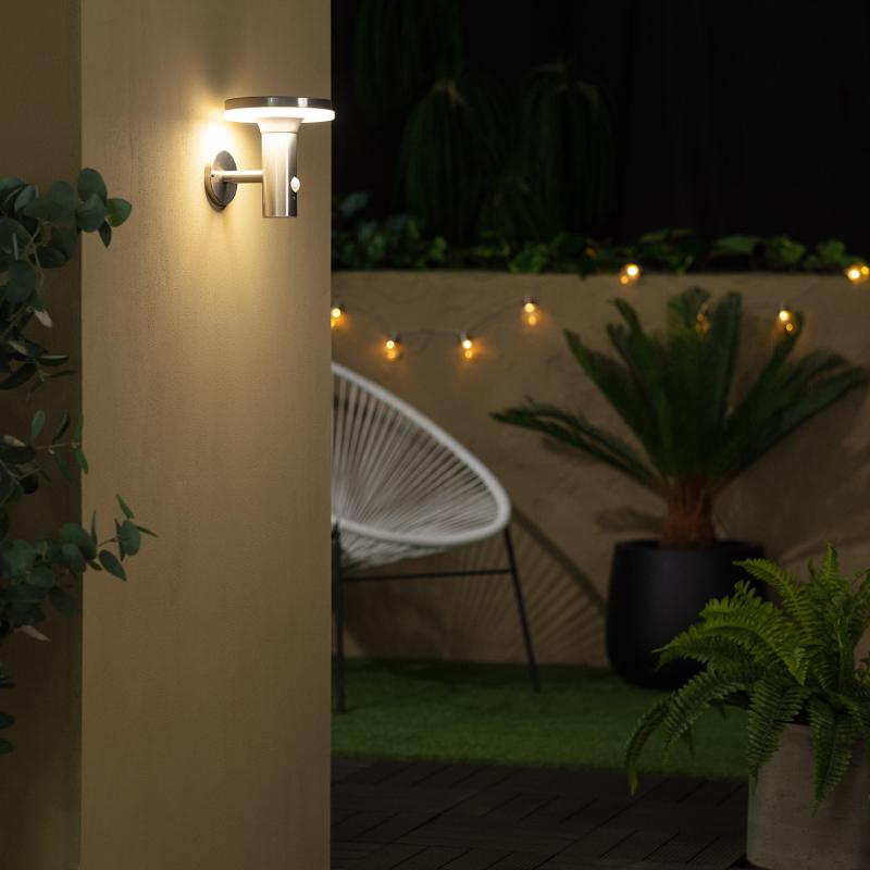 Aplique de Parede Exterior LED Solar Helios em Aço Inoxidável com Detetor de Movimento PIR