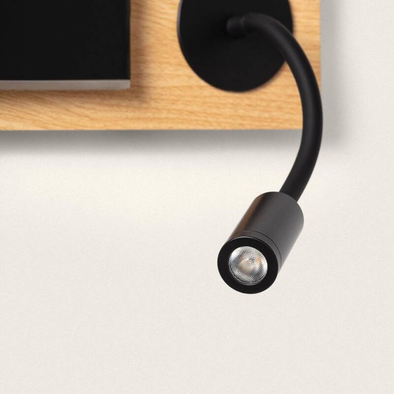 Aplique de Parede LED com Luz de Leitura Metal e Madeira Adalia